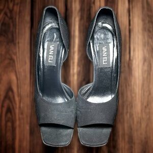 VANELI Women’s 90’s Vintage Open-Toe Chunky-Heel Pumps - Black - 11M